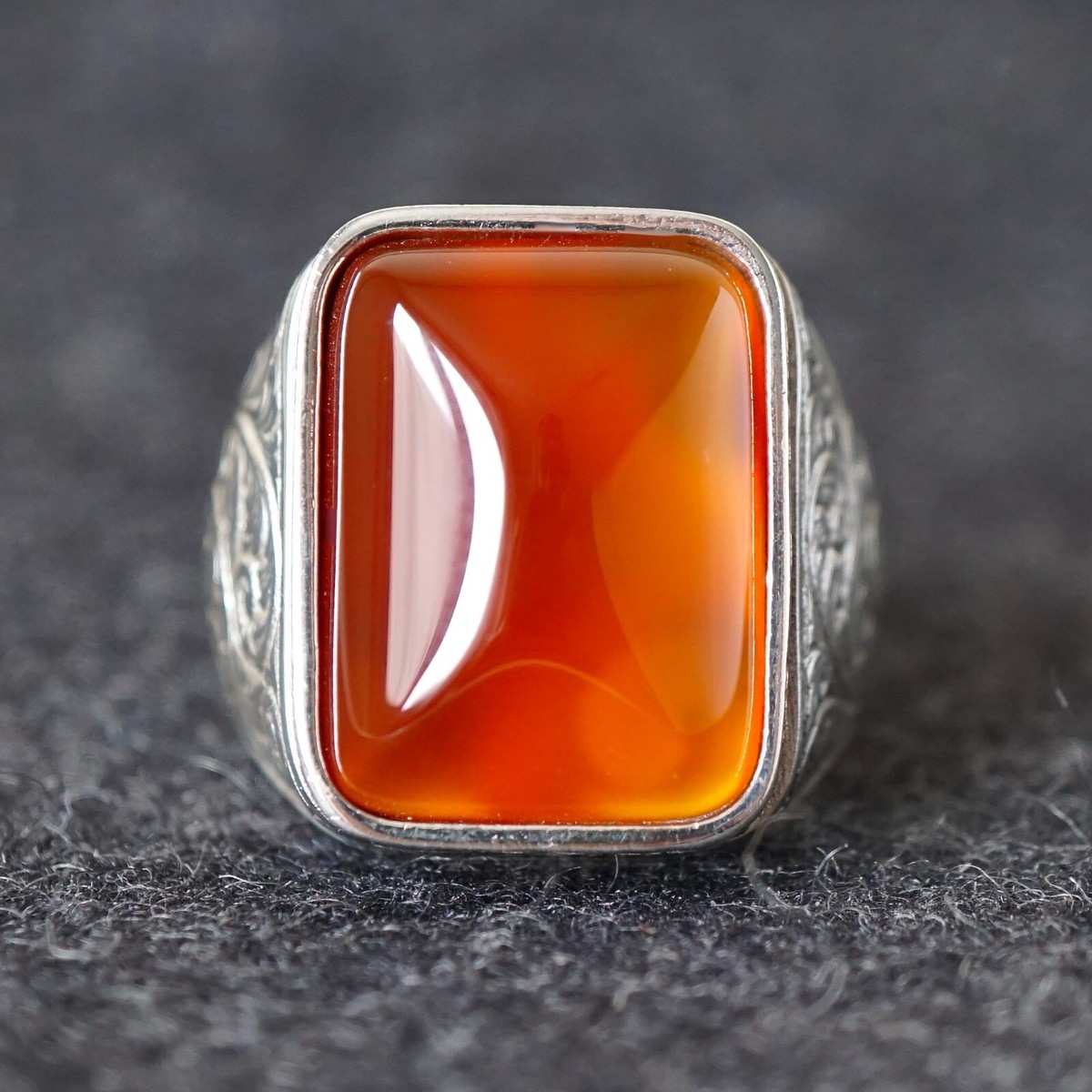 Silver Men's Carnelian Ring Solid 925 Sterling Silver natural