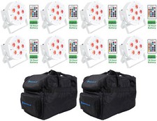  8 Rockville BATTERY PAR 61 White Rechargeable RGBWA UV DMX Lights Remotes Bags