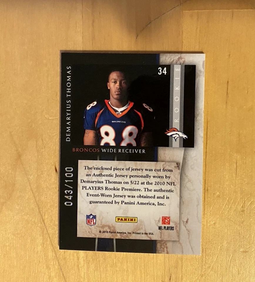 2010 Panini Limited DEMARYIUS THOMAS #34 Rookie Jumbo Jerseys #'d/100 Broncos - Image 2 of 3