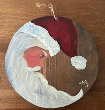 Hand Painted Signed Wooden Folk Art Santa Claus Christmas Wall Decor Welcome 8”
