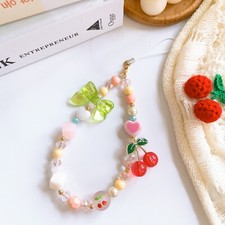 Cherry Phone Strap Charm  Cellphone Jewelry Beads  Beaded Keychain  Lanyard
