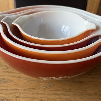 Vintage Pyrex Cinderella Rührschüsseln Herbst Ernte Weizen Orange Rot Wunderschön!