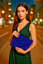 Street Level Royal Blue Velvet Studded Envelope Clutch Purse Bag Silver Chain
