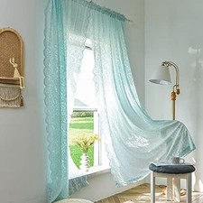 Mint Coastal Curtains for Living Room Lace Sheer Curtains 96 inches Long
