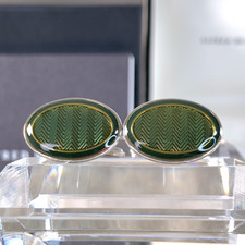Vintage Dunhill Cufflinks Green Enamel Chevro...