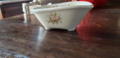 VB Athena CA VTG Ceramic Footed Bathtub Soap Dish/Trinket Japanese Peony Floral