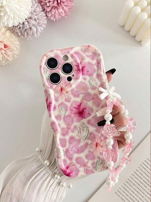 Pink Floral Hibiscus Seashell Case With Beaded Bracelet For Xiaomi Redmi 9C