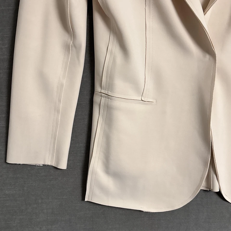 Blazer Tahari Medio Beige Ajustado Carrera Oficina Trabajo Chaqueta Minimalista Neutro Foto 3 de 4