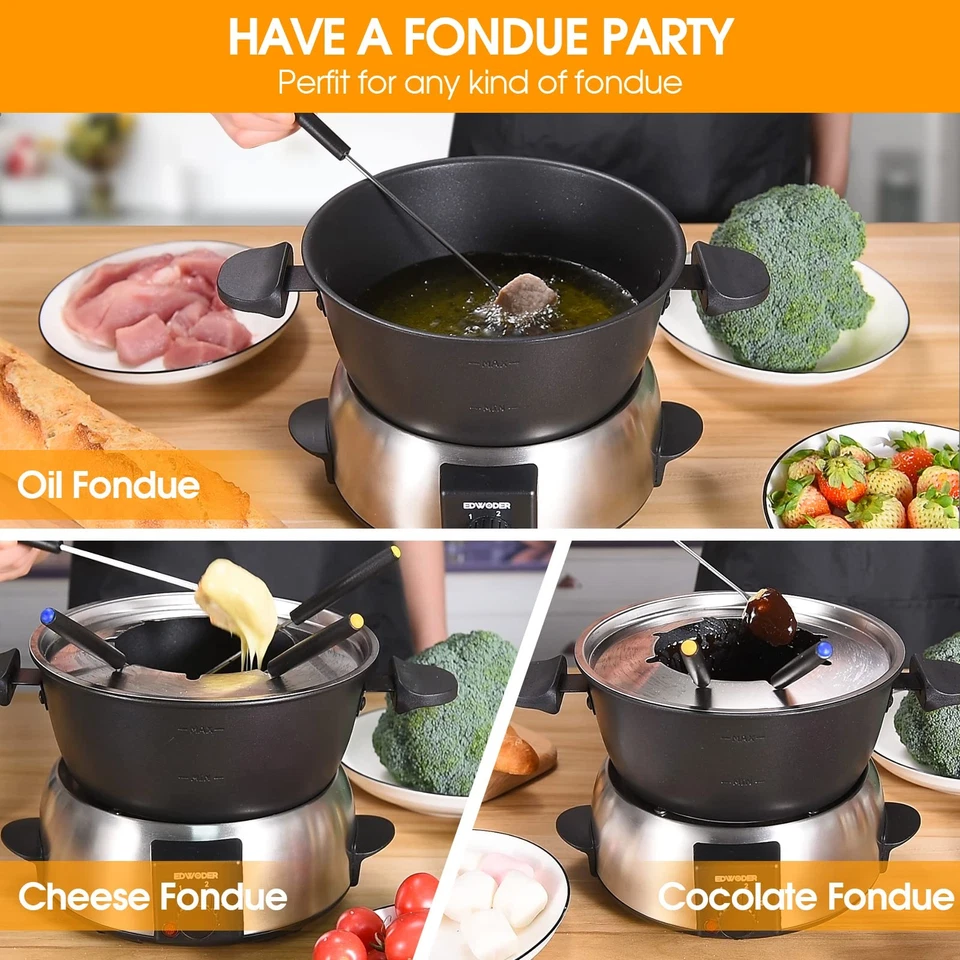 Conjunto de panela de fondue elétrica, 2 quartos 1000 watts máquina de fondue antiaderente com temperatura... - Imagem 2 de 4