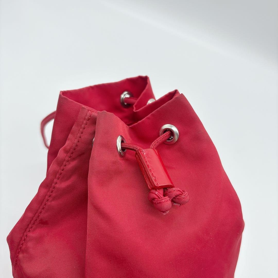 Prada Triangle Logo Nylon Drawstring Bag Red Used… - image 12