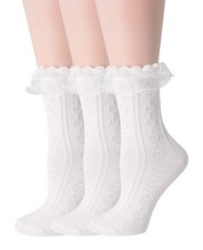 Women Ankle Socks, Lace Ruffle Frilly Comfortable Cotton Socks Fashion Ladies...