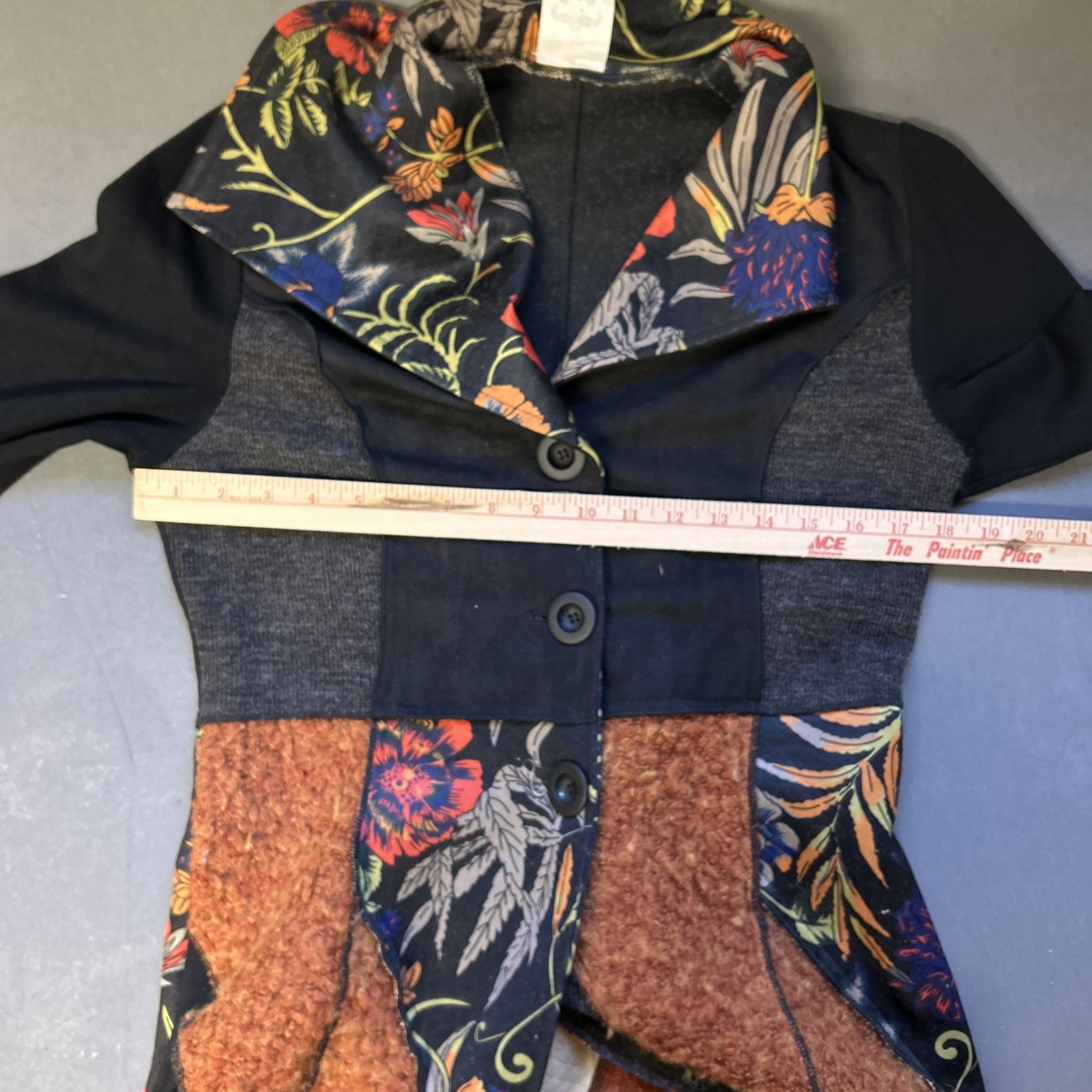 Flew De Lis Boho Patchwork Long Sweater Coat Text… - image 7