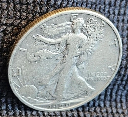 1929 S Walking Liberty Silver Half Dollar- Reverse Mint Mark- VF Condition