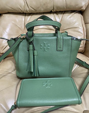Tory Burch Satchel Wallet Thea McGraw Slouchy Pebble Leather Crossbody Green