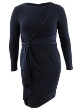 Lauren Ralph Lauren Women's Petite SatinTrim LongSleeve Jersey Dress (12P, Navy)