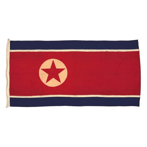 Vintage Wool North Korea Flag Asian Nautical Sewn Korean Art Textile  34 x 69 in