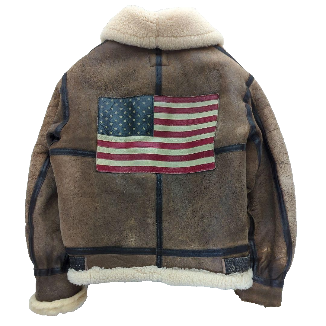 AVIREX B-3 Shearling Flight Bomber Leather Jacket Men's 38