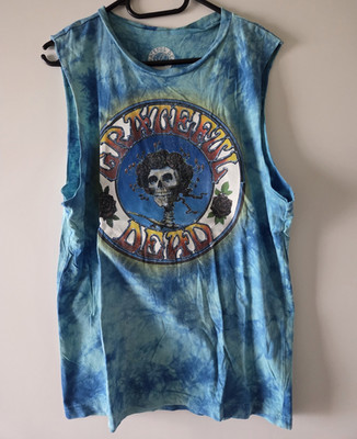 Grateful Dead Vintage Shirt Blau Batik Gr. M Ärmellos Muskel Loose Fit Band