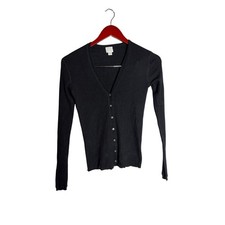 TSE black v neck cashmere silk black ribbed l...