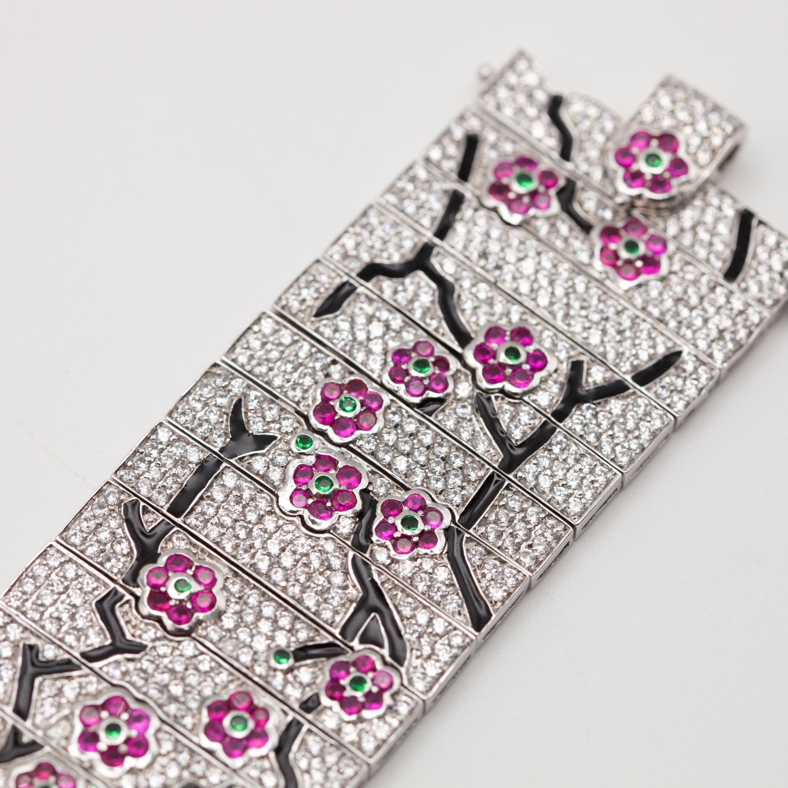 Signed JARIN Sterling Simulated Ruby & Emerald Fl… - image 6