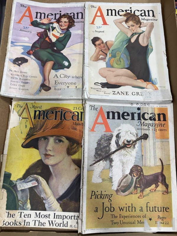 Vintage The American Magazine Lot of 4 1920s 1930s Illustrated Cover Zane Grey