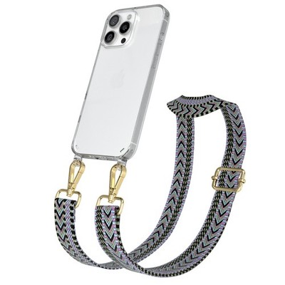 Handykette für Apple iPhone 16 Pro Max Boho Schnur Hülle mit Band LilaGrün Gold