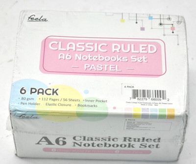 Feela Classic Ruled A6 Notebooks Set Pastel Colored 6 Pack College Ruled Journal