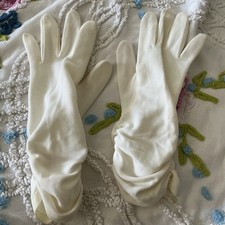 Vintage White Formal Gloves Wrist Length Stretch Satin Bridal Tea Party Costume