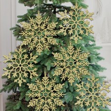 12pcs Large Christmas Snowflakes Decorations, 12" Big Plastic Glitter Gold Sn...