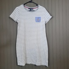Tommy Hilfiger Short Sleeve T-Shirt Dress Pocket White/Gray Stripe Women's MD