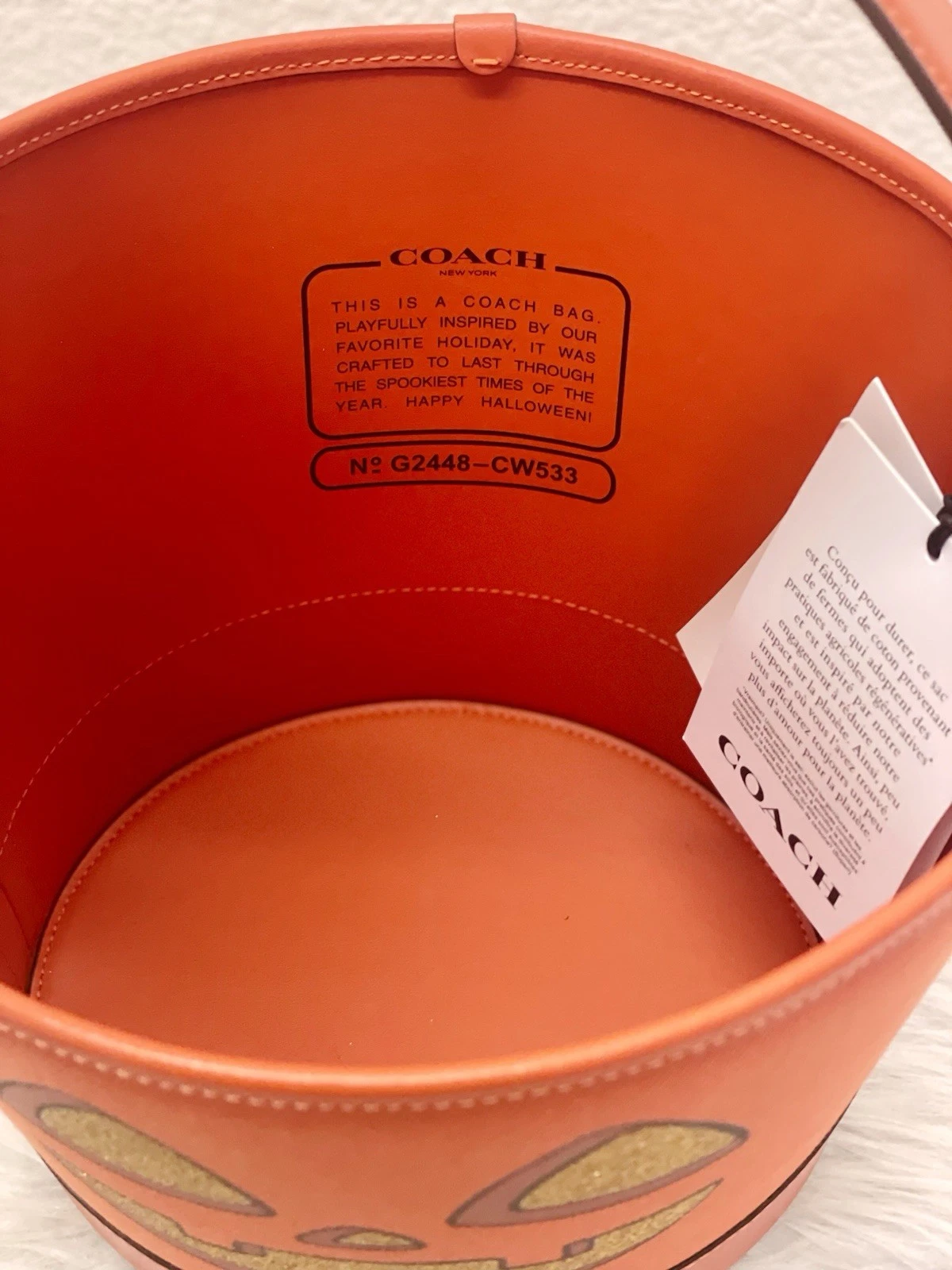 Secchiello Coach dolcetto o scherzetto con zucca di Halloween nuovo con etichetta CW533 arancione scuro