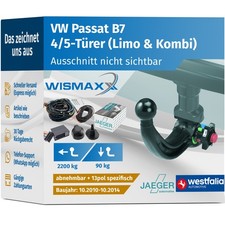 ANHÄNGERKUPPLUNG für VW Passat B7 10-14 abnehmbar WESTFALIA +13pol E-Satz JAEGER