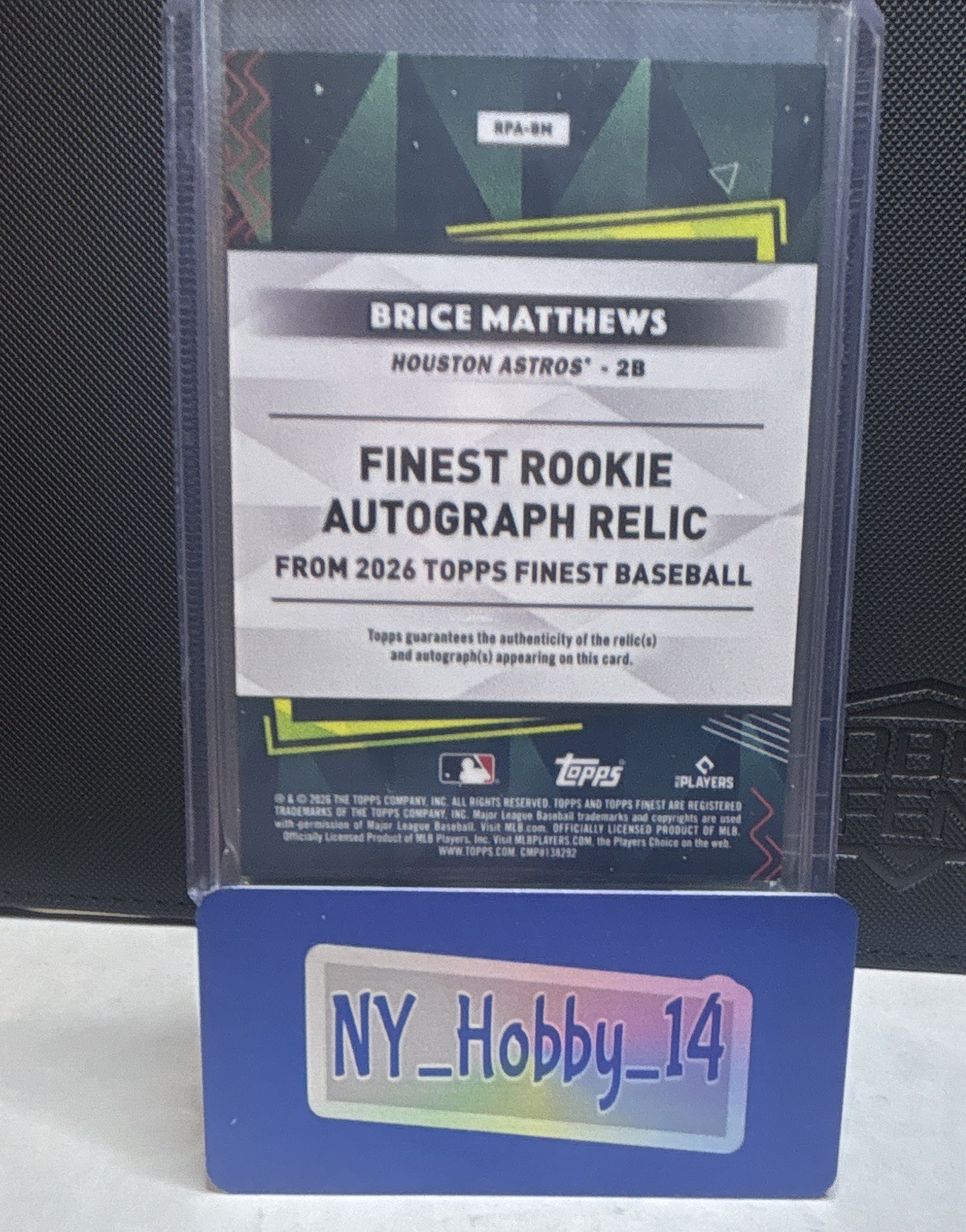 Topps 2026 Finest Brice Matthews RC Auto Relic Patch RPA-BM /50 Astros view 2