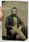 ANTIQUE PHOTO Tin Type TINTYPE Photograph Handsome Young Amish Man Seated 2.5x4”