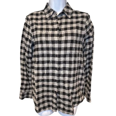 Jenni Kayne Womens Black Gingham Cotton Linen Button Down Shirt XS Excellent
