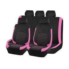 ANFTDCO 9PCS Fabric Car Seat Cover Set with 5 Headrest Pieces, Pink