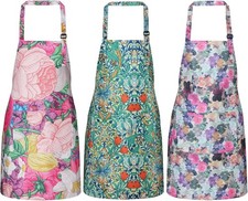 3 Pack Waterproof Floral Aprons for Women, Adjustable Strap Apronwith Pocket