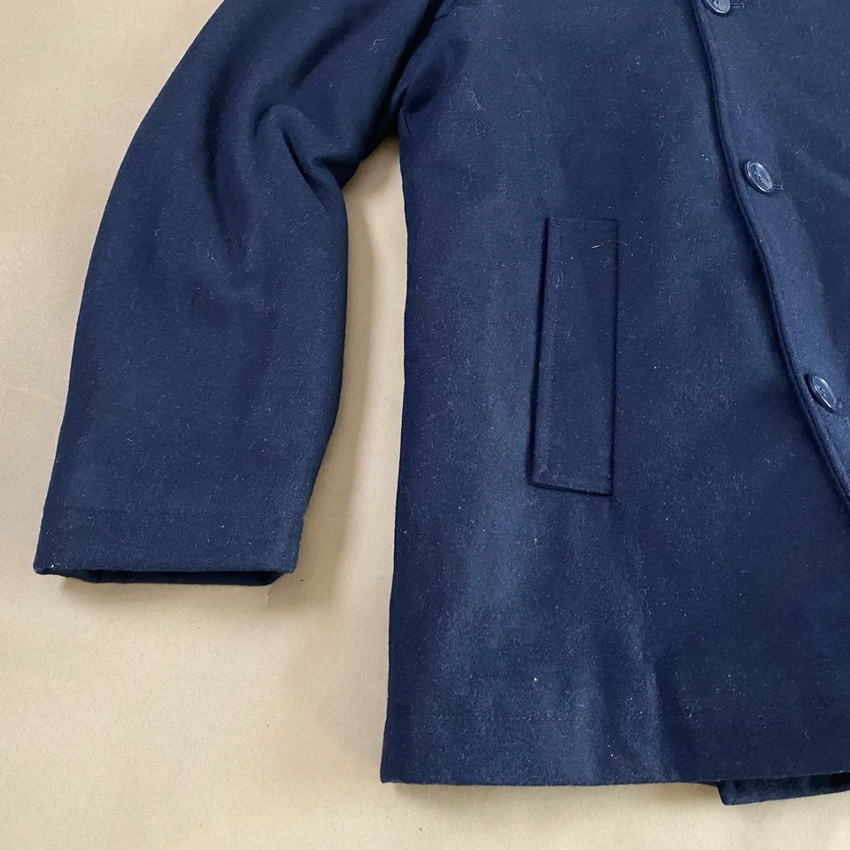 Structure L Large Classic Navy Blue Wool Blend Peacoat Jacket Winter Coat Men - Image 2 of 4