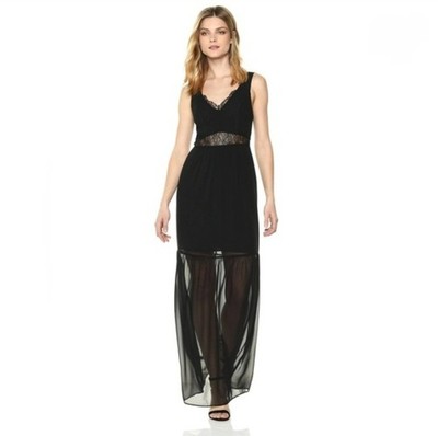 NEW BCBGeneration Black Maxi Dress With Lace Inset Size 6 | eBay