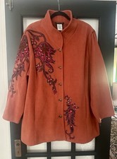   Bob Mackie Wearable Art Fleece Jacket Rust Orange Embroidered Coat Lined 2X