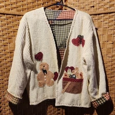 Womens Christmas, Holiday, Gingerbread Embroided Festive Open Textured Cardigan