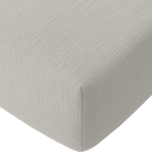 Drap housse 180x200 gaze de coton lavé gris glacier pour matelas 2 personnes king size