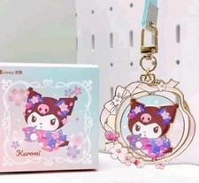 Sanrio x Keep KUROMI     Cherry Blossom Enamel Goldtone Keychain Lanyard 3" NEW