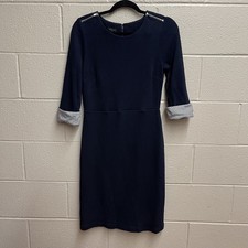 Talbots Women’s Classic Navy Blue Dress With Zipper Detail & Cuff Sleeves Size S