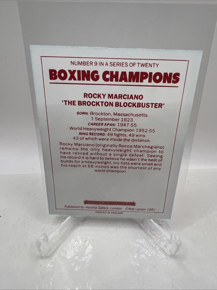 1991 Victoria Gallery Boxing Champions (Red Back) Rocky Marciano #9 - Image 2 of 2