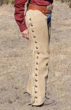 Handmade Cowboy Suede Leather Chaps Western Rodeo Pants Buckskin Beige