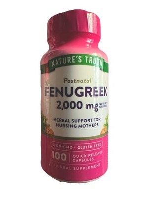 Natures Truth Postnatal Fenugreek 2000 Mg Capsules Non-GMO 100 Count TWO BOTTLES