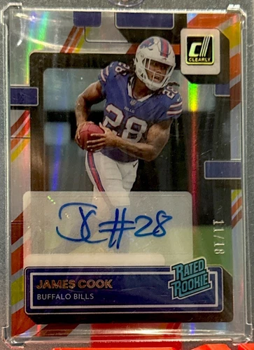 2022 Clearly Donruss James Cook Stripes Auto Rated Rookie RC SSP /18 clean card