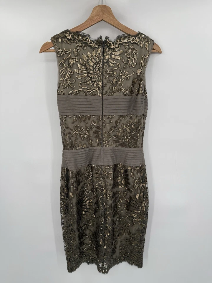 NEW Tadashi Shoji Women 2 Sequin Lace Sheath Dress Champagne Cocktail Sleeveless - Image 2 of 4