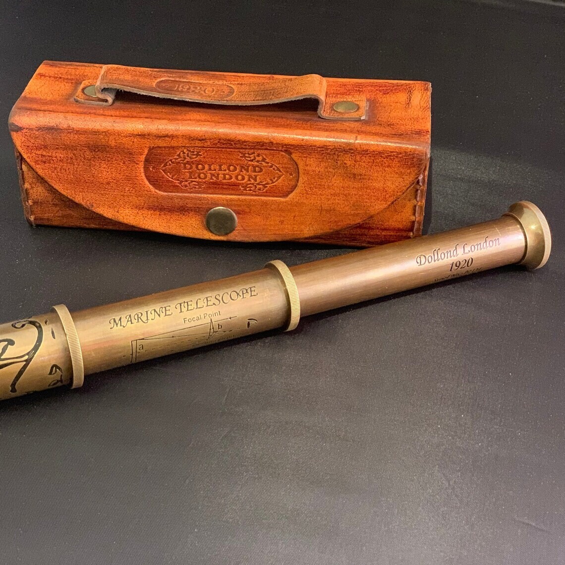 Vintage Nautico Marino Antico Ottone Pelle Telescopio Da Collezione 45.7cm - Foto 2